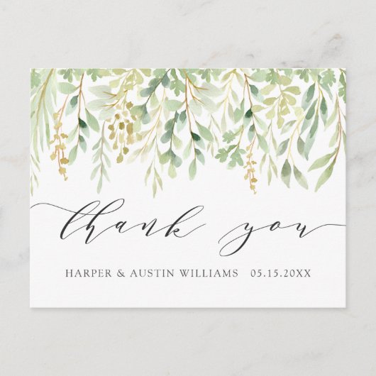 Carte Postale Remerciement de mariage botanique de feuillage ver (Devant)