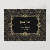 Carte Postale Remerciement de mariage Charm Or Noir Gatsby (Devant)