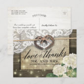 Carte Postale Remerciement de mariage de campagne en bois de fer (Devant / Derrière)