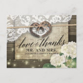 Carte Postale Remerciement de mariage de campagne en bois de fer (Devant)