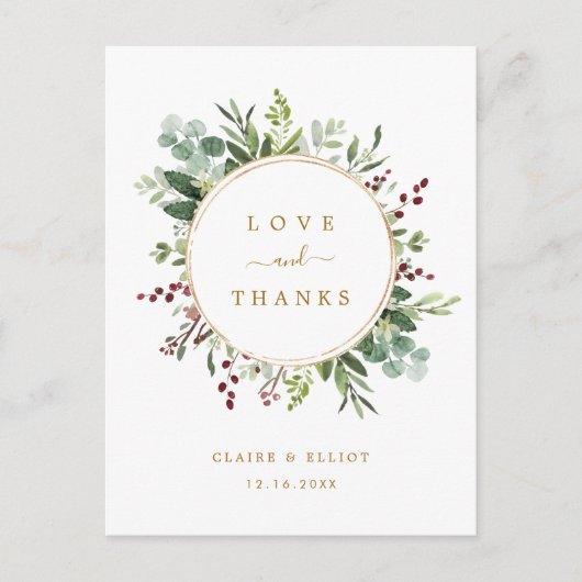 Carte Postale Remerciement de mariage de Noël Botanical Gold  (Devant)