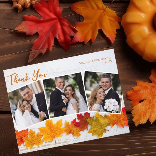 Carte Postale Remerciement de mariage de Thanksgiving avec feuil