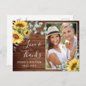 Carte Postale Remerciement de mariage élégant au tournesol rusti (Devant / Derrière)