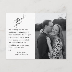 Carte Postale Remerciement de mariage élégant avec photo et lett