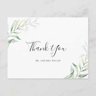 Carte Postale Remerciement de mariage élégant Eucalyptus Vert Sa