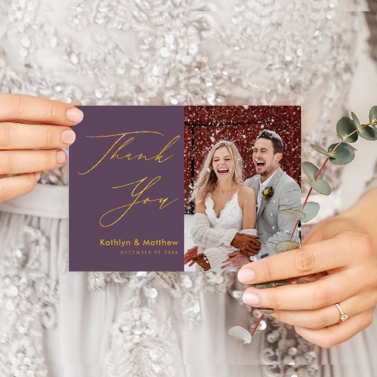 Carte Postale Remerciement de mariage élégant mauve écriture mod