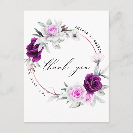 Carte Postale Remerciement de mariage élégant rustique violet bl (Devant)