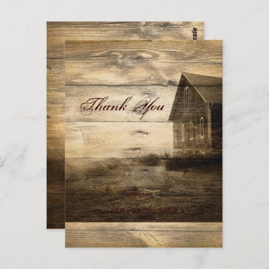 Carte Postale Remerciement de mariage en bois rustique de campag (Devant / Derrière)
