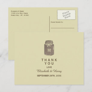 Carte Postale Remerciement de mariage en pot Mason toile de jute