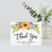 Carte Postale Remerciement de mariage floral au tournesol en écr (Debout devant)