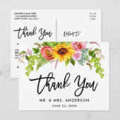 Carte Postale Remerciement de mariage floral au tournesol en écr (Devant / Derrière)