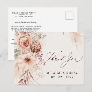 Carte Postale Remerciement de mariage floral automnal Pampas Bou