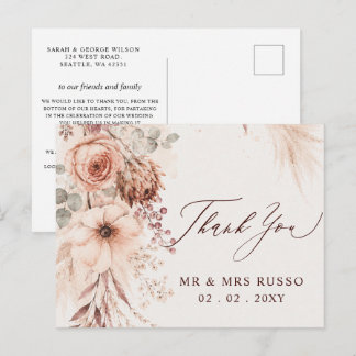 Carte Postale Remerciement de mariage floral automnal Pampas Bou