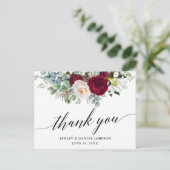 Carte Postale Remerciement de mariage floral burgundy Calligraph (Debout devant)
