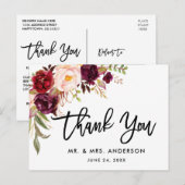 Carte Postale Remerciement de mariage floral écriture pinceau bo (Devant / Derrière)