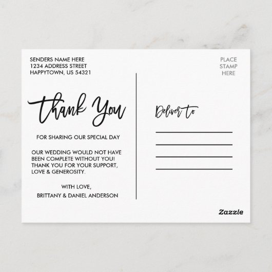 Carte Postale Remerciement de mariage floral en Bourgogne Script (Dos)