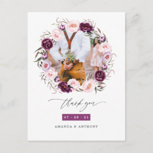 Carte Postale Remerciement de mariage floral en velours profond 