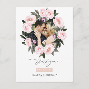 Carte Postale Remerciement de mariage floral en velours profond 