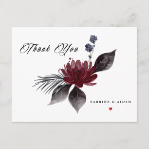 Carte Postale Remerciement de mariage floral gothique bordeaux b
