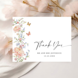 Carte Postale Remerciement de mariage floral rose pastel grâce o
