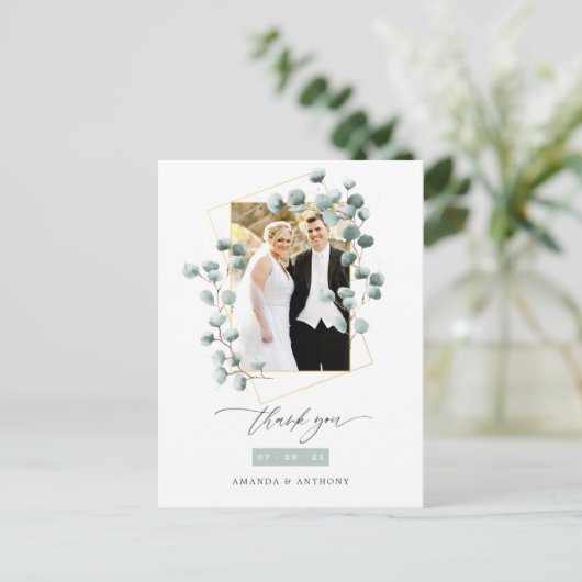 Carte Postale Remerciement de mariage géométrique de forêt d'euc (Debout devant)