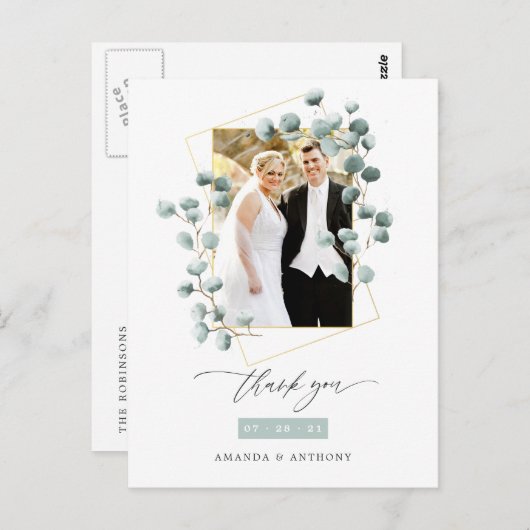 Carte Postale Remerciement de mariage géométrique de forêt d'euc (Devant / Derrière)