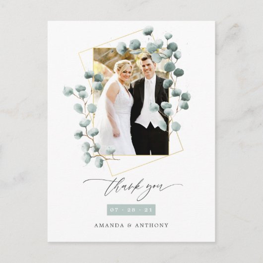 Carte Postale Remerciement de mariage géométrique de forêt d'euc (Devant)