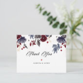 Carte Postale Remerciement de mariage gothique floral bordeaux b (Debout devant)