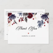 Carte Postale Remerciement de mariage gothique floral bordeaux b (Devant / Derrière)