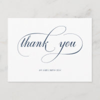 Remerciement de mariage minimal à l'encre bleue nu