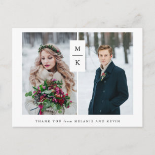 Carte Postale Remerciement de mariage moderne à monogramme Deu
