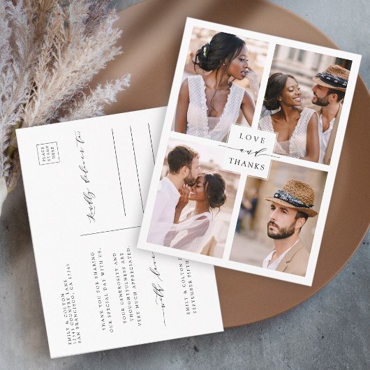 Carte Postale Remerciement de mariage moderne en collage de 4 ph