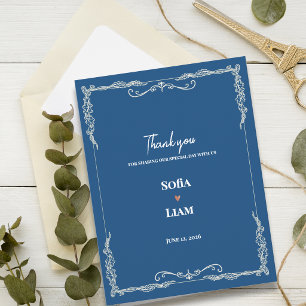 Carte Postale Remerciement de mariage noir cravate bleu poussiér