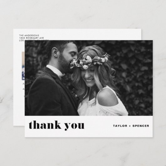 Carte Postale Remerciement de mariage noir typographie gras Rétr (Devant / Derrière)