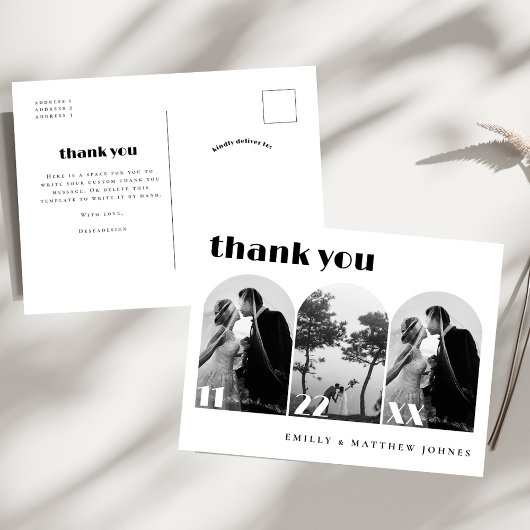Carte Postale Remerciement de mariage photo Arch Moderne Script