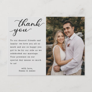 Carte Postale Remerciement de mariage photo avec lettrage main m