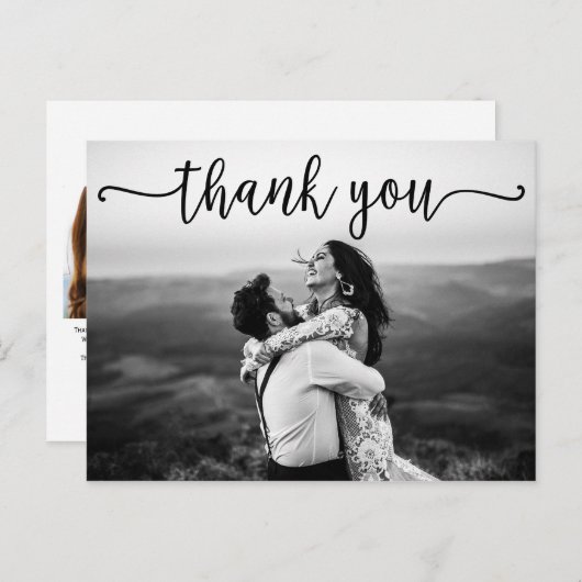 Carte Postale Remerciement de mariage photo Black Swash Script (Devant / Derrière)