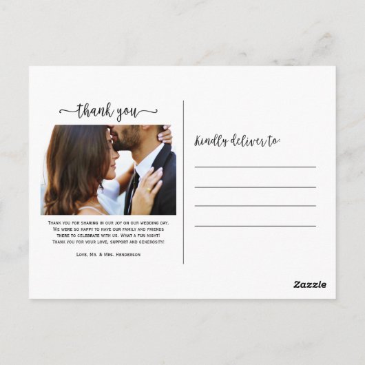 Carte Postale Remerciement de mariage photo Black Swash Script (Dos)