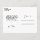 Carte Postale Remerciement de mariage photo de script moderne  (Dos)