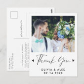 Carte Postale Remerciement de mariage photo de script moderne  (Devant / Derrière)