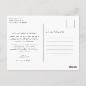 Carte Postale Remerciement de mariage photo de script moderne  (Dos)