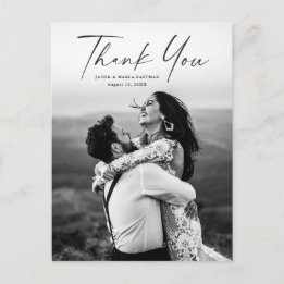 Carte Postale Remerciement de mariage photo de script moderne