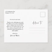 Carte Postale Remerciement de mariage photo de script moderne (Dos)