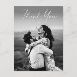 Carte Postale Remerciement de mariage photo de script moderne