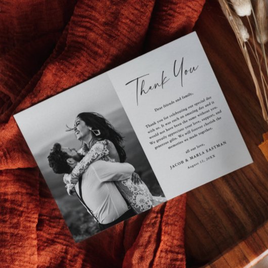 Carte Postale Remerciement de mariage photo de script moderne