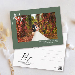 Carte Postale Remerciement de mariage photo de style moderne ver