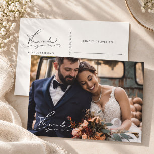 Carte Postale Remerciement de mariage photo écriture élégante