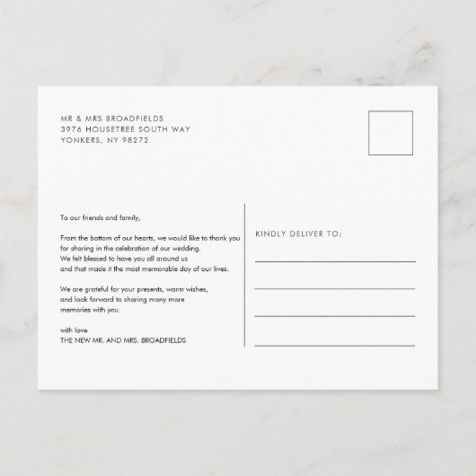 Carte Postale Remerciement de mariage photo écriture manuscrite  (Dos)