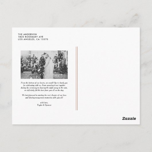 Carte Postale Remerciement de mariage photo écriture rétro en te (Dos)