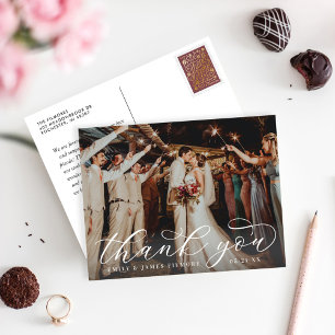 Carte Postale Remerciement de mariage photo élégante avec fiorit